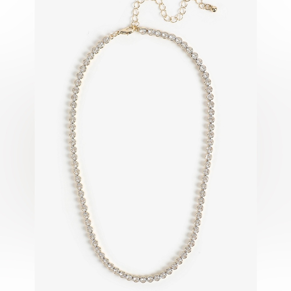 Classic Gold Crystal Tennis Necklace - Clear Crystals
